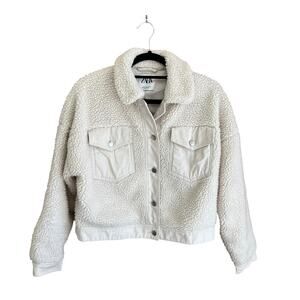 ZARA Faux Shearling Bomber Jacket Cream